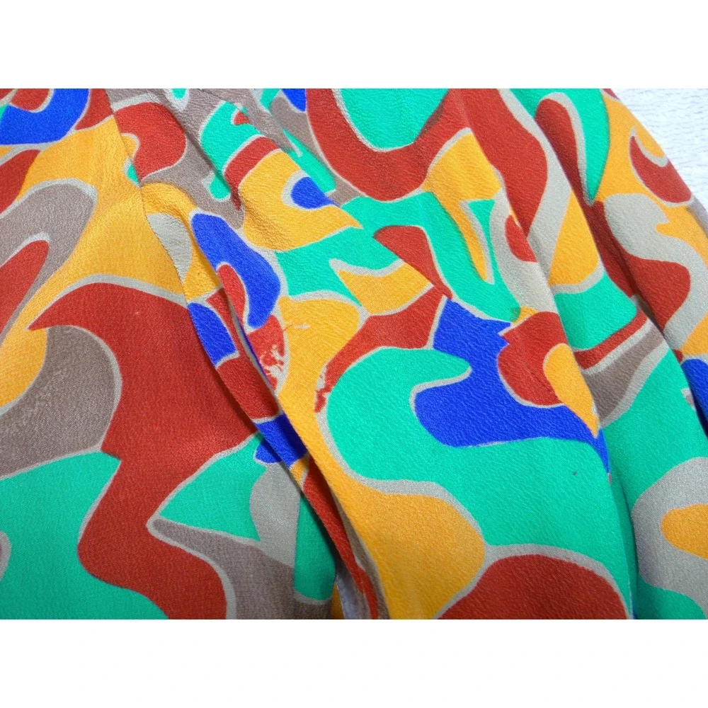 Frenchic Vintage Silk Abstract Swirl Multicolor Top & Midi Skirt Womens Medium